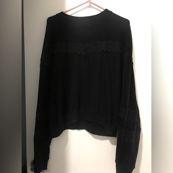 The Kooples- BLACK SWEATSHIRT WITH LACE STRIPS, Size xl - Picture 1 of 5
